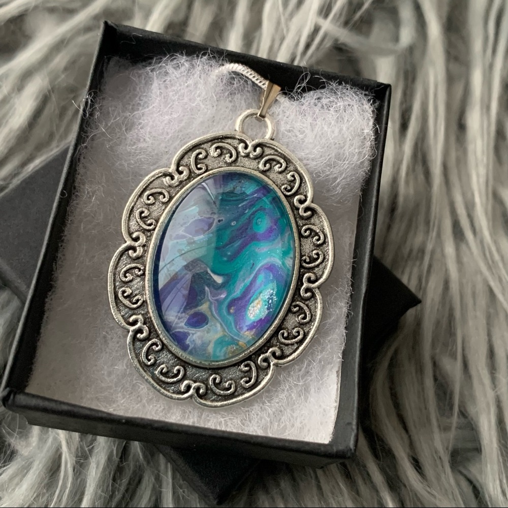 Handmade Fluid Art Necklace- Mermaid Scale